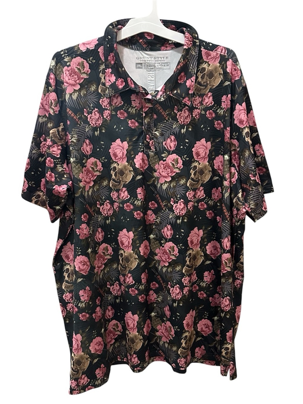 Grunt Style men's polo shirt reaper skull & flowers size 3X